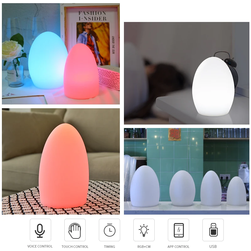 

Decorate LED Night Light Colorful Egg Type USB Charging Night Lights Smart Control Color Adjustable Baby Child Nursery Lamp