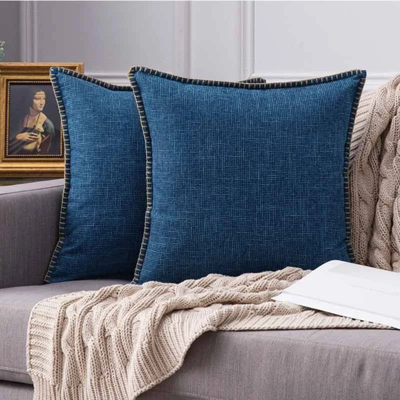 

Синяя Клетчатая льняная хлопчатобумажная наволочка для домашней кофейной комнаты, декор для офиса, дивана, прикроватного столика, украшени...