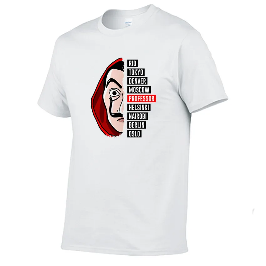 Летние мужские футболки 100% хлопковая Футболка со смешным дизайном La Casa De Papel с