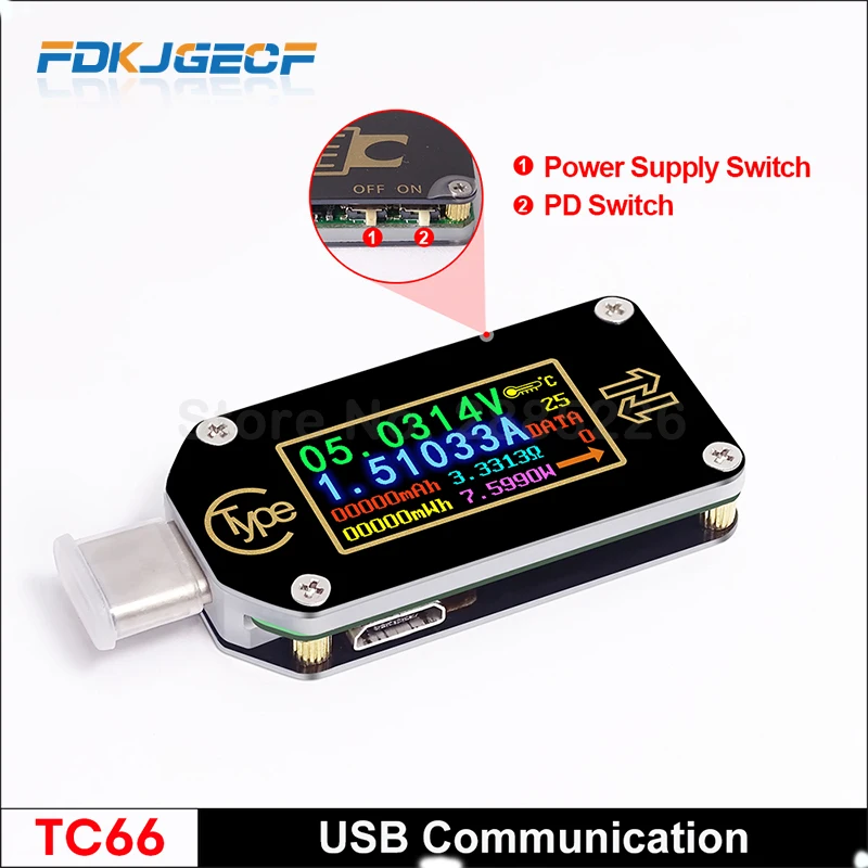 TC64 TC66 TC66C type-C PD триггер USB-C Вольтметр Амперметр Напряжение 2 способ измеритель тока модульное зарядное устройство батарея USB тестер модуль - Цвет: TC66