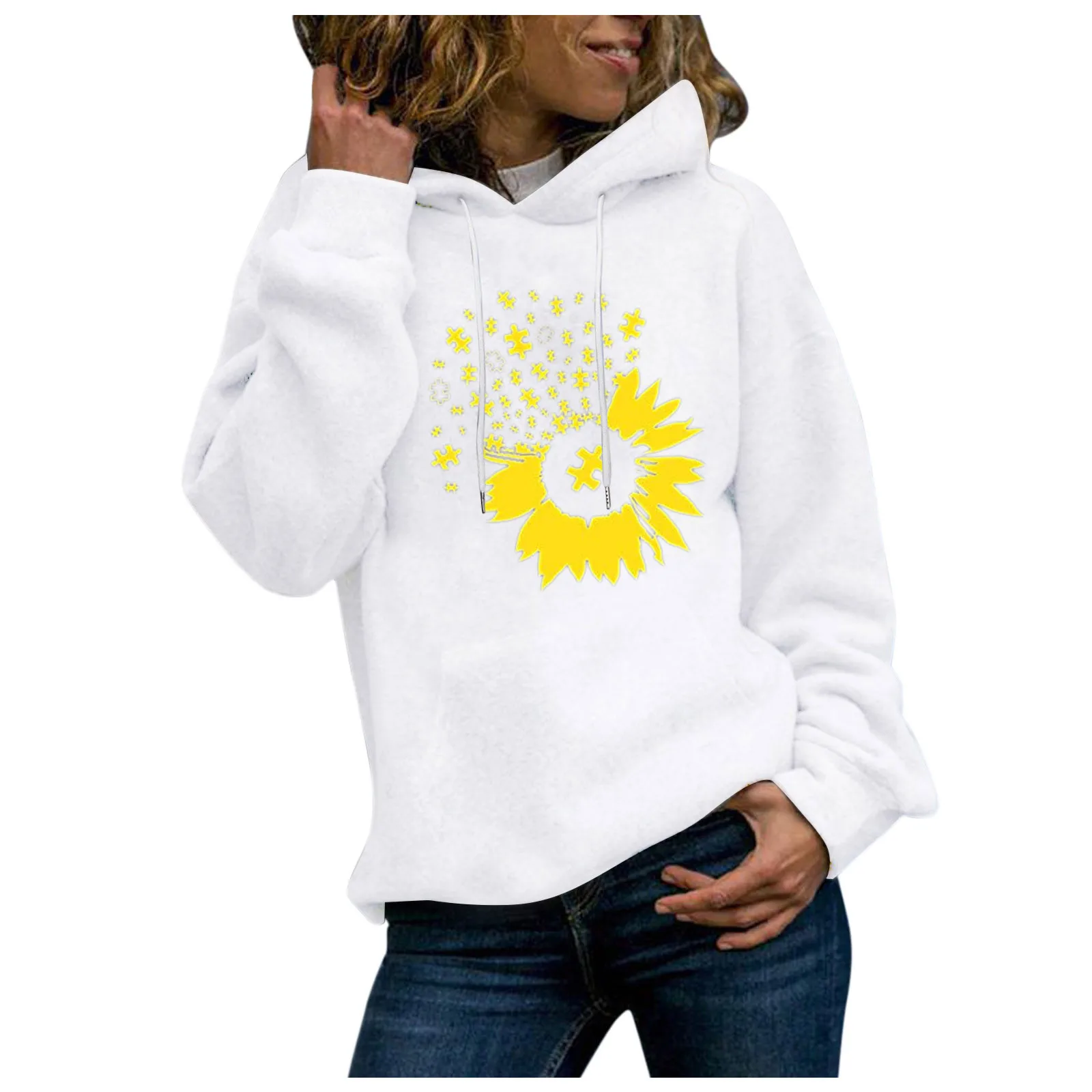 59# Women Hoodies Sweatshirt Casual Long Sleeve Flower Print Ladies Sweatshirts Tops Oversized Hoodies Sweatshirt Streetwear
