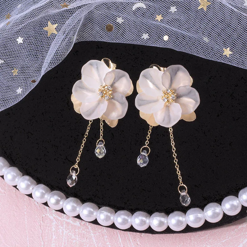 Элегантные серьги Феи ручной работы в Корейском стиле прозрачные с цветами и