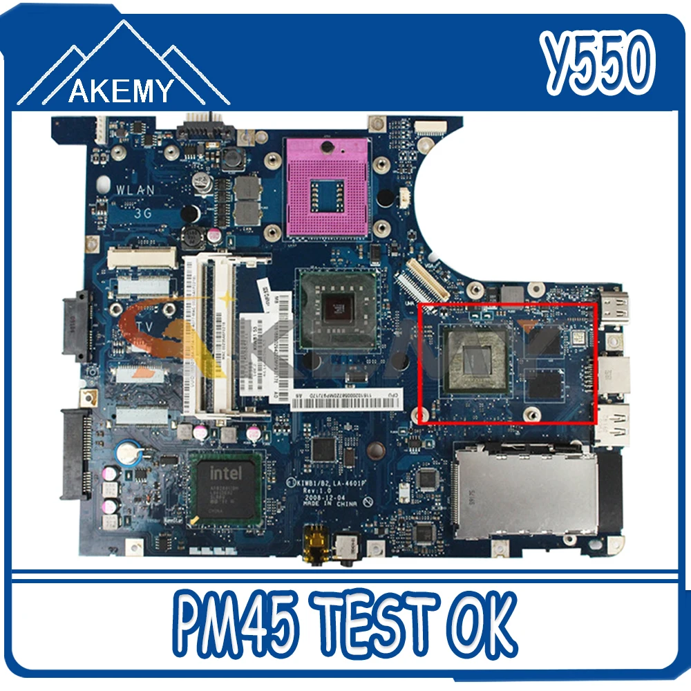 

Akemy LA-4602P LA-4601P Motherboard For Lenovo Y550 Laptop Motherboard PGA478 PM45 100% Test Work Gift CPU