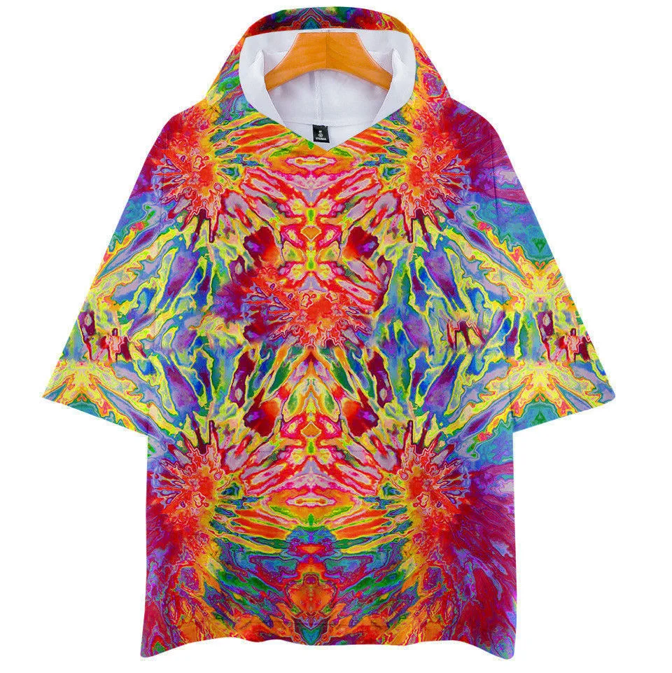 

2020 Hot sellingTie dye 3D printed hooded men/women T-shirt summer short-sleeved KPOP fashion casual Tumblr large size shirt top