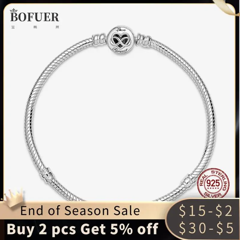 

HOT 925 Sterling High Quality Eternal Heart Chain Link Snake Bone Chain Bracelet For Bead Charms DIY Jewelry Fashion Women Gift