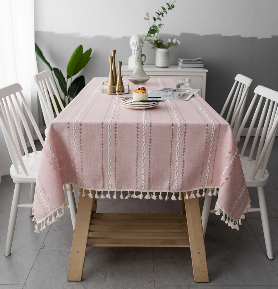 Скатерть кружевная из хлопка и льна в полоску Пылезащитная художественная