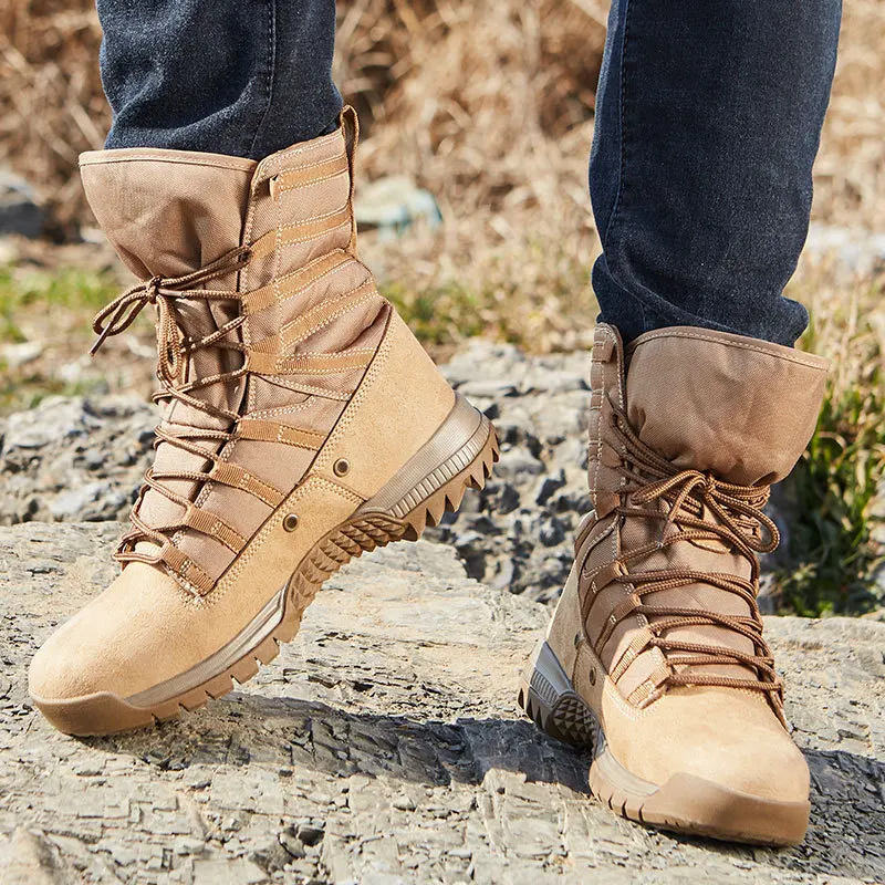 

men tactical army combat boots genuine leather outdoor hiking trekking climbing ankle boots plus size desert shoes 38-46