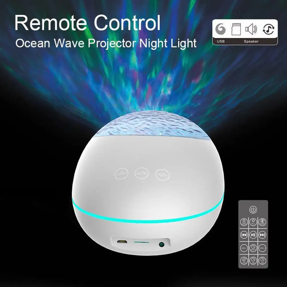 L&aacute;mpara de luz nocturna con Bluetooth para el hogar, reproductor de m&uacute;sica con Control remoto, proyecci&oacute;n Led colorida, piedra de la suerte, Ola oce&aacute;nica, regalos-1
