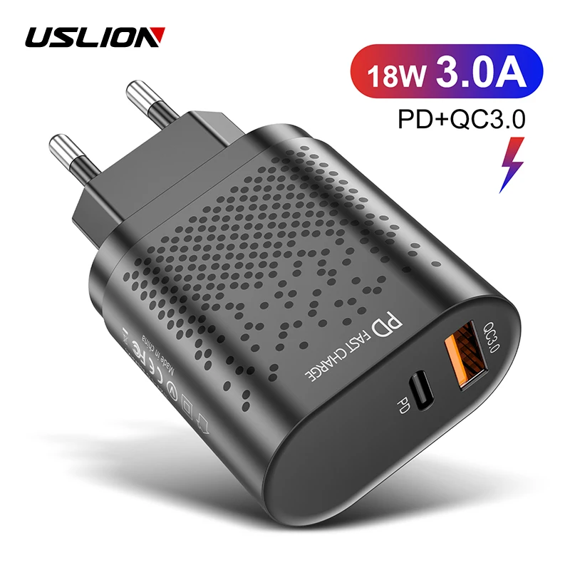 USLION 18W зарядное usb-устройство PD3.0 QC3.0 быстрая зарядка мобильный телефон устройство