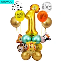 jungle animal monkey lion balloon set metallic balloon number 1 2 3 4 5 happy birthday party decorations kids 1st oh baby shower