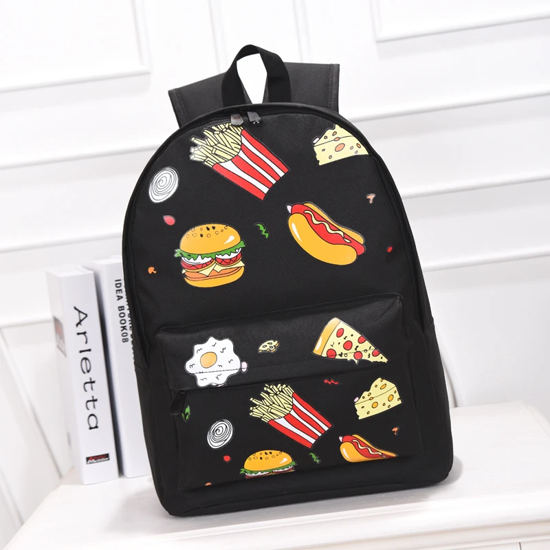 Сумка для школьников с печатью гамбургера, яичного сэндвича, пиццы, хот-дога высокого качества и граффити - "Рюкзак для путешествий подростков с принтом".