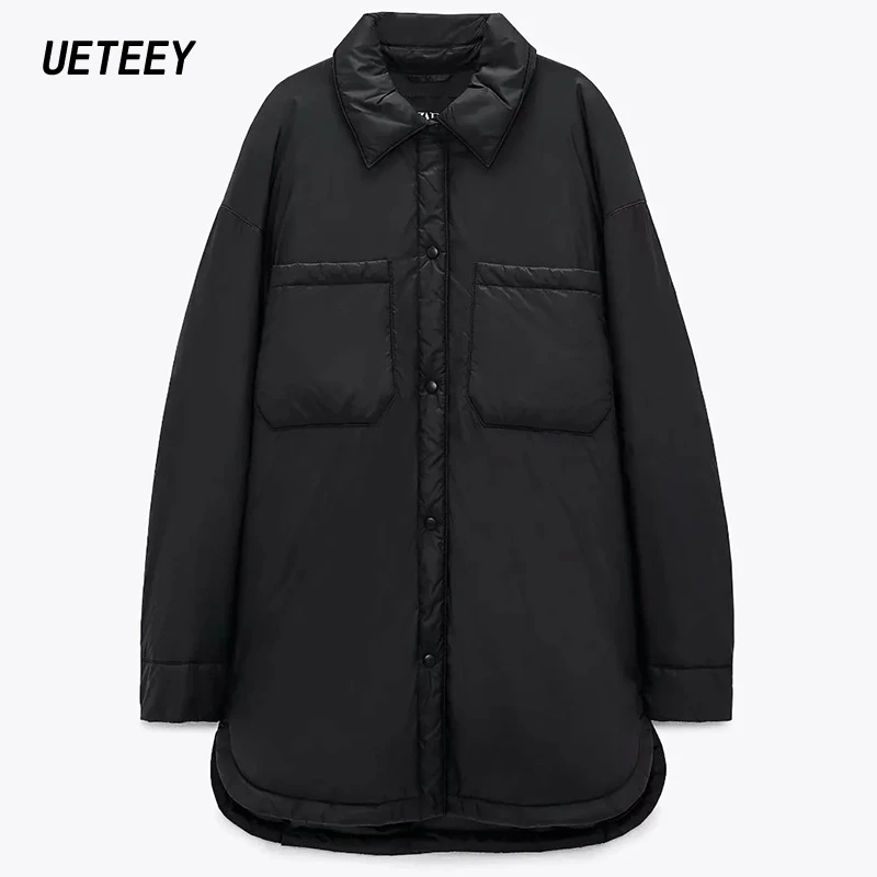 

Women's Black Parkas Oversize Jackets Black Shirt Coat Thin Loose Female Long Sleeve Armygreen Overcoat Pockets Outwear Khaki Za