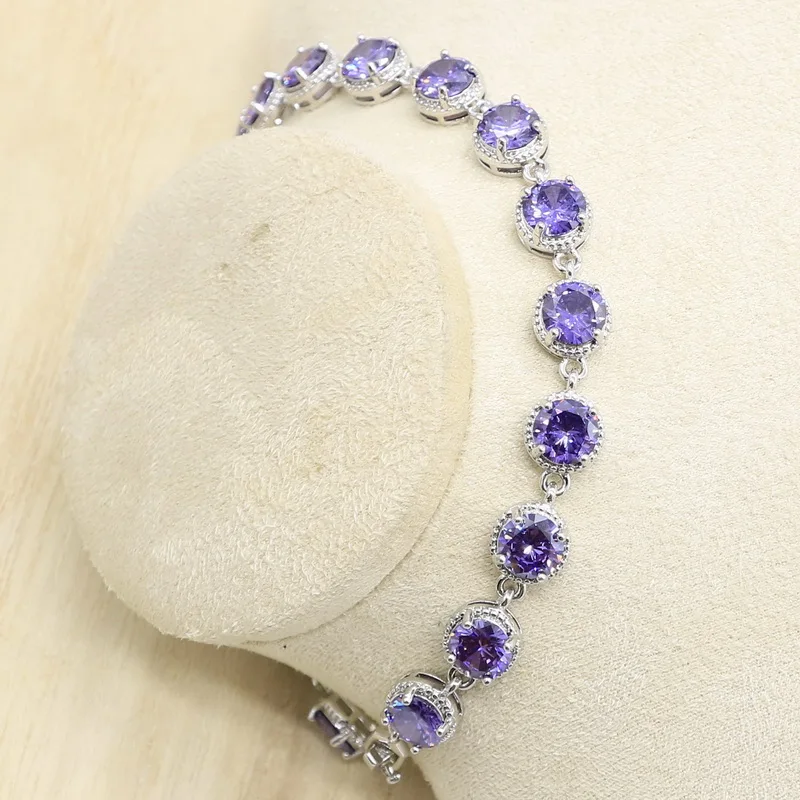 Геометрический фиолетовый циркон серебряный цвет фотоэлемент с браслетом