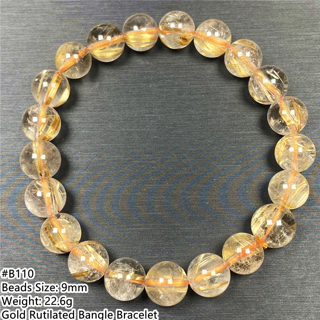 

Браслет из натурального золотистого рутилированного кварца, 9 мм, ювелирные изделия для женщин, мужчин, исцеляющий богатство, подарок, кристаллы, круглые бусины, стрейч, AAAAA