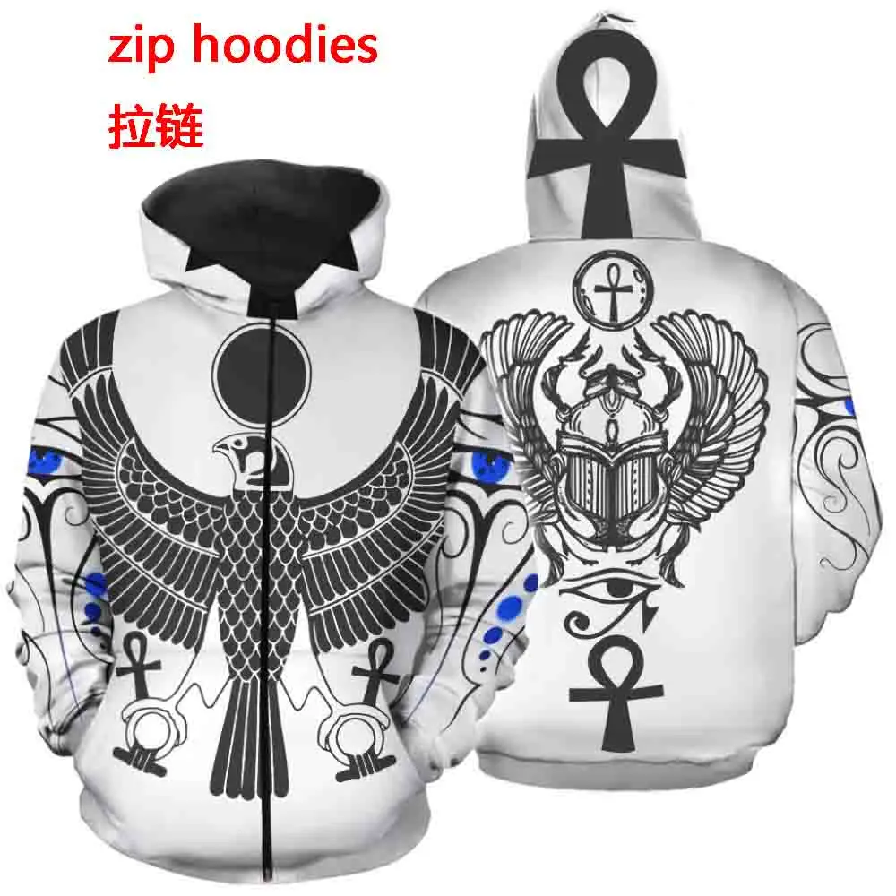 

XS-7XL Men retro ancient egypt horus god print 3D india native Hoodies unisex vintage Sweatshirt zipper pullover tracksuit 21