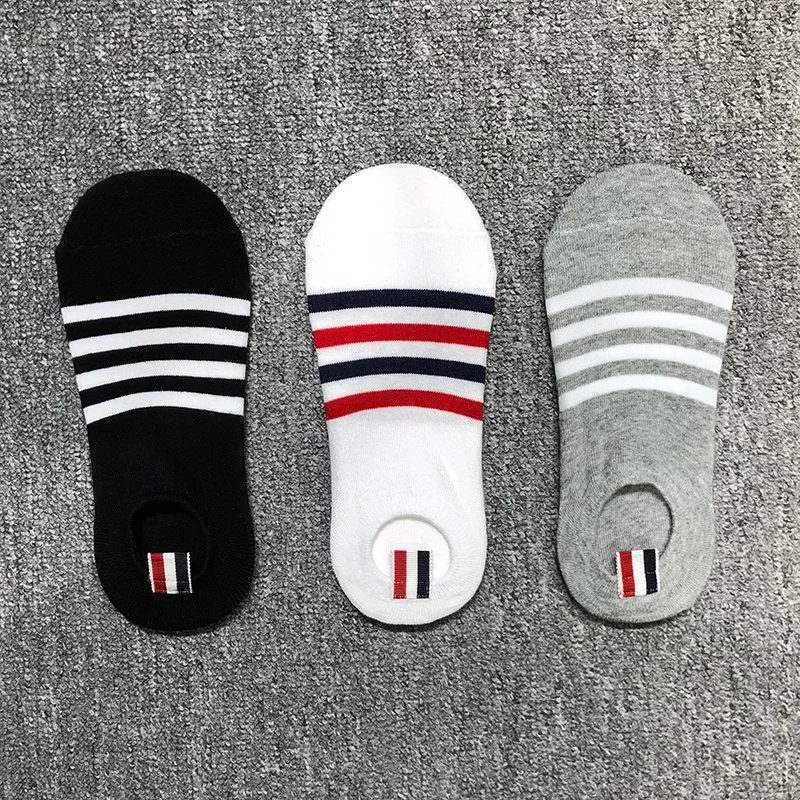 TB THOM Men's Socks Luxury Brand 4-bar Stripes No Show Socks Women's Cotton Street Fashion Wholesale TB Stockings Ins 6 Pairs