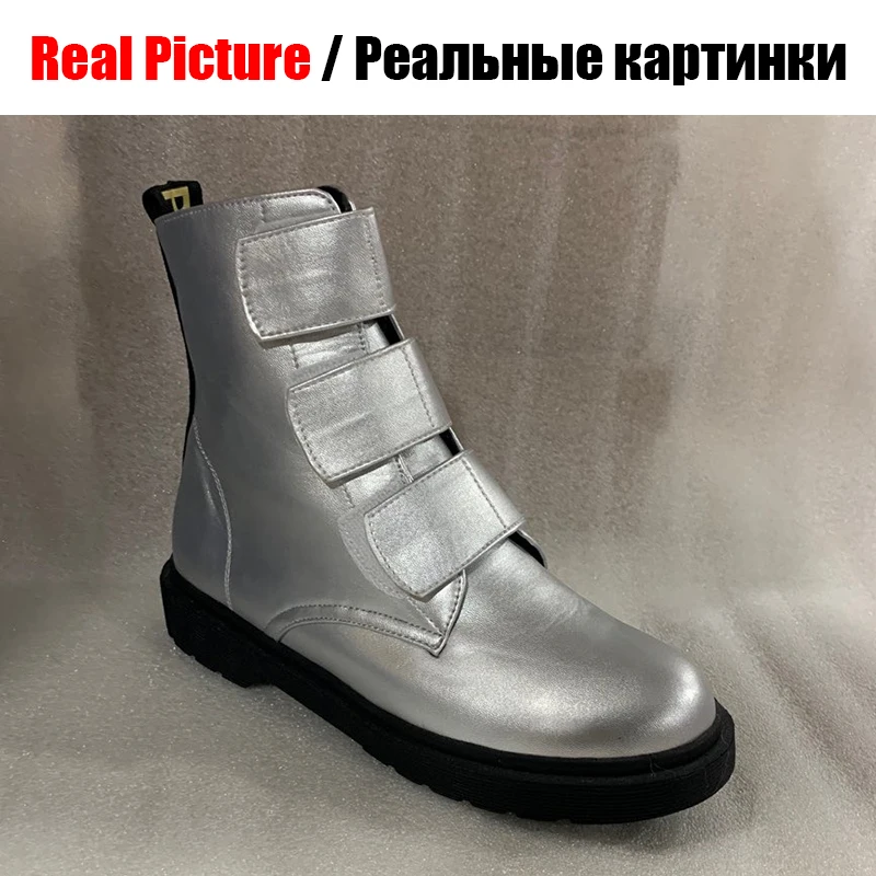 BONJOMARISA/ Лидер продаж серебряные ботинки Для женщин осень большой Размеры 34–43 non-slip Женские ботильоны обувь на меху Женская обувь, размеры 34–43