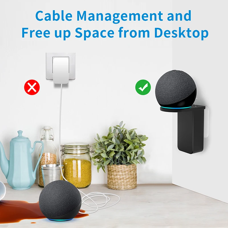 PlusAcc Outlet Hanger Holder Wall Mount For Amazon Alexa Echo Dot 4 Space-Saving Accessories Built-in Cable Management Shelf | Электроника