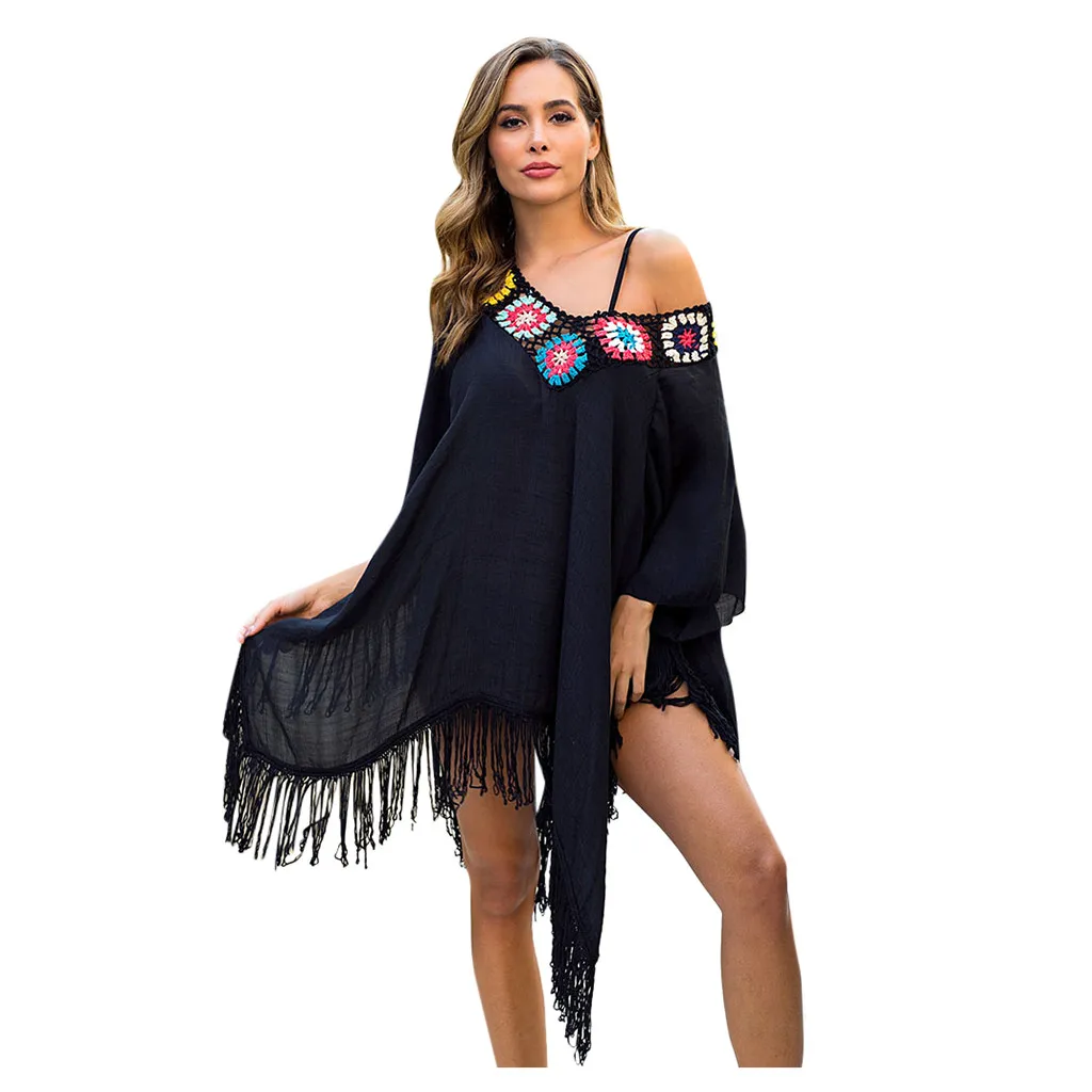 

Cover Up Beach Woman 2020 Hollow Out Crochet Tassel Patchwork Swimwear Beachwear Bathing Suit Cover Up