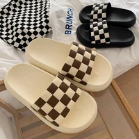 new 2022 checkerboard style slippers thick platform womens sandals indoor outdoor bathroom anti slip slides ladies mens shoes