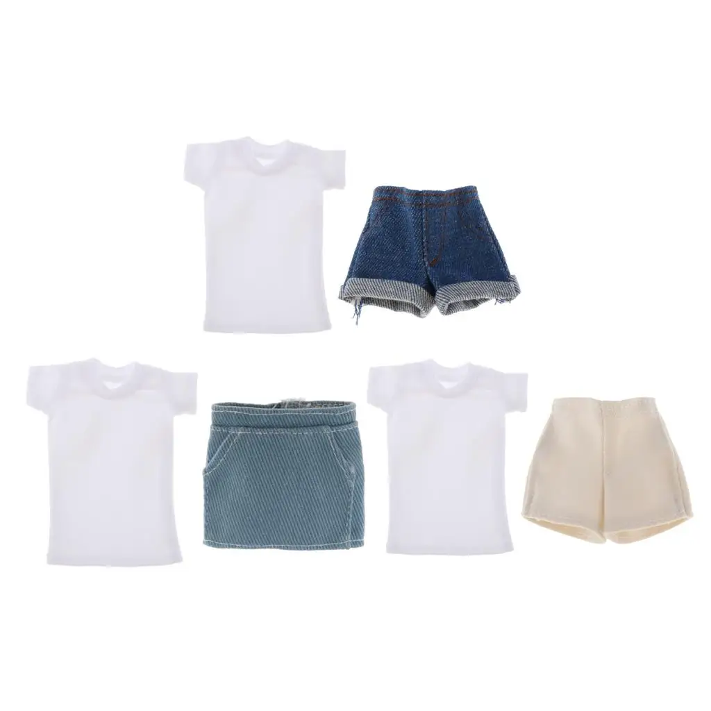 

1/6 Denim Shorts Skirt White T-Shirt Top for Female 12 'figure Doll Hot
