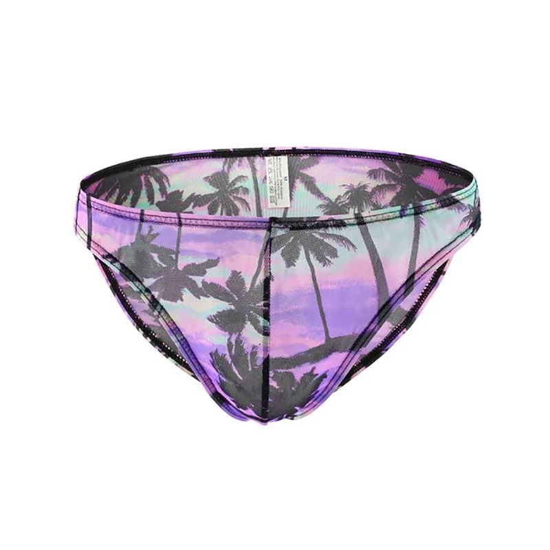 

Low Waist Male Sexy Panties Gauze Transparent Underwear Briefs Mesh Breathable Printed Panty Lingerie Calzoncillos Drop Shipping