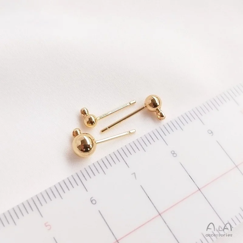 1 пара 14K золотой иглы фасоль в форме сердца серьги гвоздики с подвесное кольцо