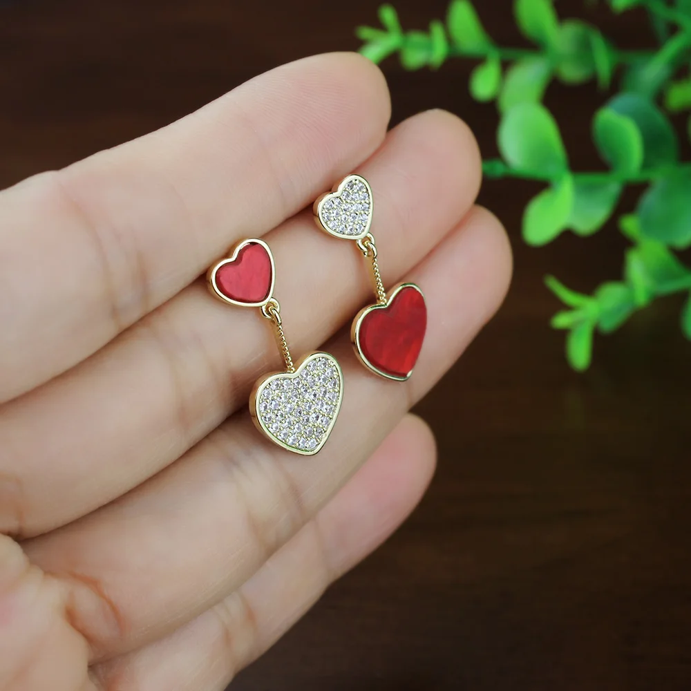 

Asymmetric Red Heart Earrings For Women Zirconia Japan Korean Fashion Jewelry Accessories Wholesale S925 Pin High Quality
