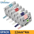 Атласная лента разных цветов, совместимая с принтером для этикеток Brother TZe-R231, TZe-RN34, TZe-R234, TZe-RW34, TZe-RE34, 6 шт.