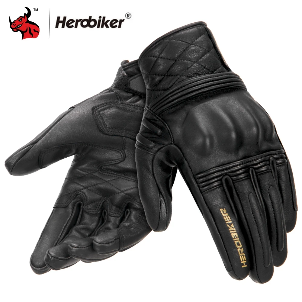 

HEROBIKER мотоциклетные перчатки мото из натуральной кожи перчатки для сенсорного экрана с защитой от Экран мото полный палец защитные перчатк...