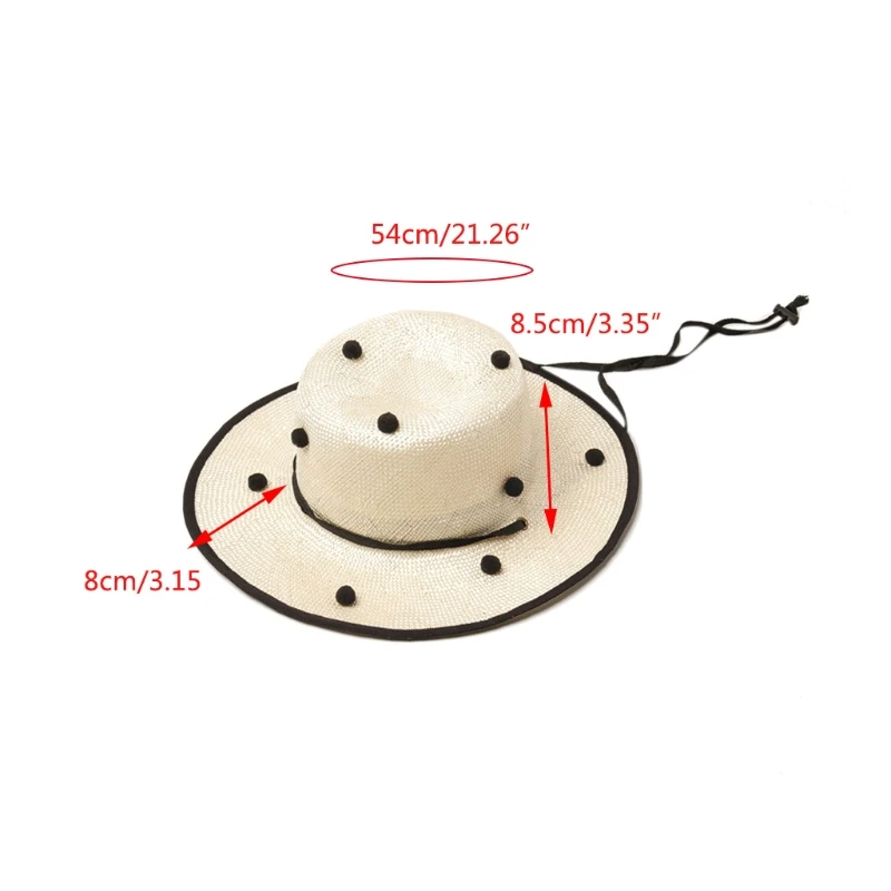 

Toddler Kids Boys Girls Summer Straw Sun Hat Cute Pompom Ball Large Wide Brim Travel Holiday Sunscreen Beach Floppy Cap