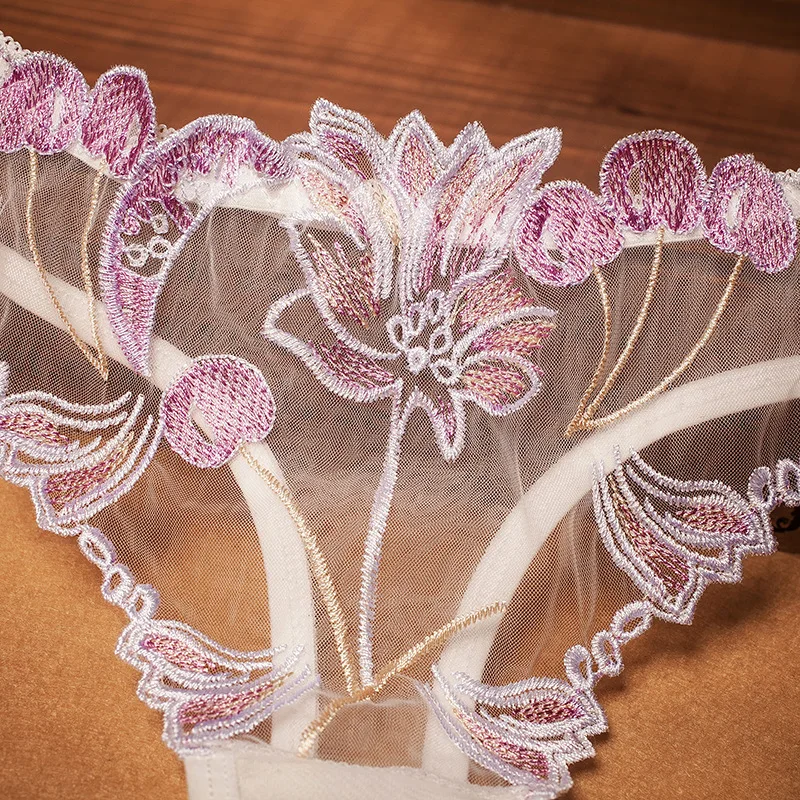 

Mesh transparent embroidery sexy women's panties cotton crotch thong