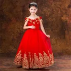 Роскошное и красивое красное платье принцессы с блестками и аппликацией, красивое платье с цветами для девочек на день рождения, свадьбы, наряды на заказ