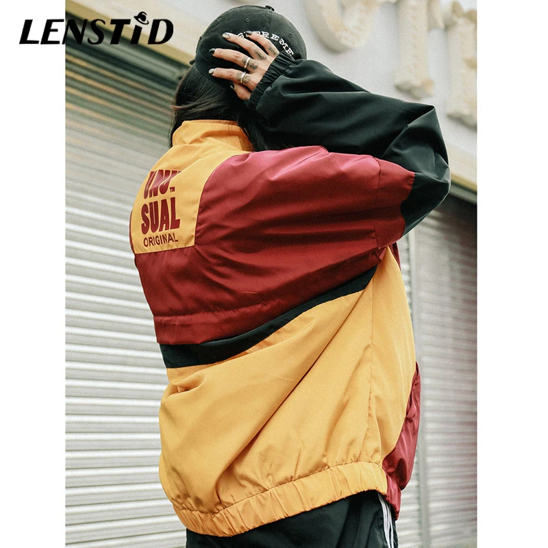 LENSTID 2019 Осенняя мужская ветровка в стиле Харадзюку с цветным блоком хип хоп