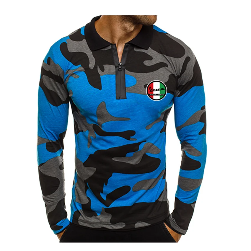 

Vespa Car Letter Printing 2021 Spring Autumn New Men's Selling Camouflage Long-Sleeved Shirt Outdoor Sports Fitness Top EU Size