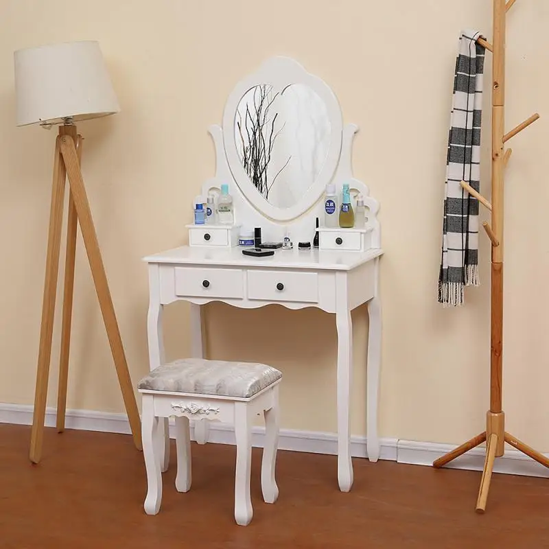 

Новый современный деревянный туалетный столик с 4 ящиками и зеркалом для макияжа комод со стулом органайзер для ювелирных изделий HWC