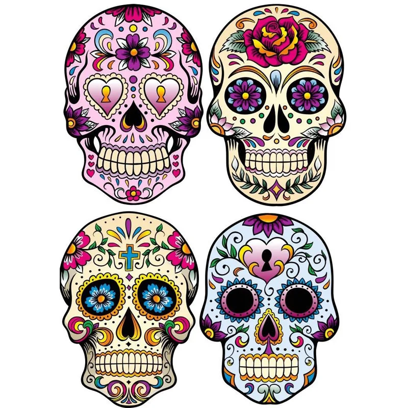 

4 X Personality Car Sticker Mexican Sugar Skull Classic Combination Accessorie PVC Reflective Decal for ,7cm*10cm