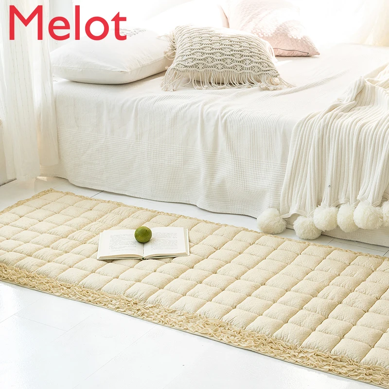 

Korean Style Solid Color Fabric Craft Carpet Washed Cotton Bedroom Bedside Tatami Carpet Washable rugs for bedroom