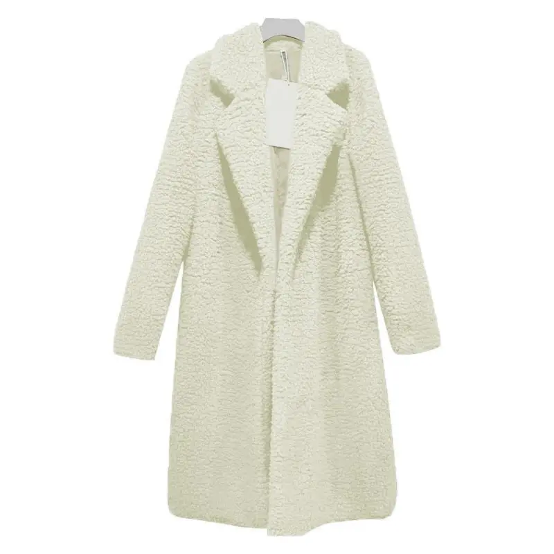 Beige White Однотонная флисовая куртка, Женское пальто, Осень-зима, теплый мягкий кардиган, меховая куртка, женское элегантное пальто из искусственного меха, женское повседневное пальто - Цвет: Beige White