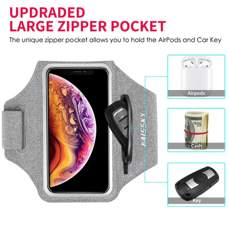 Running Sports Armbands Zipper Bag For AirPods Pro iPhone 14 13 12 11 Pro Max XR Samsung S22 S23 Ultra Phone Case Holder ArmBand