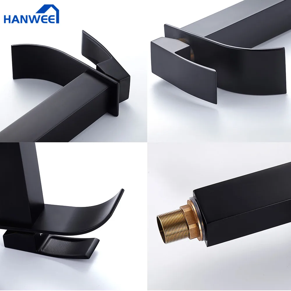 Матовый черный водопад смеситель для раковины в ванной комнате водопроводный