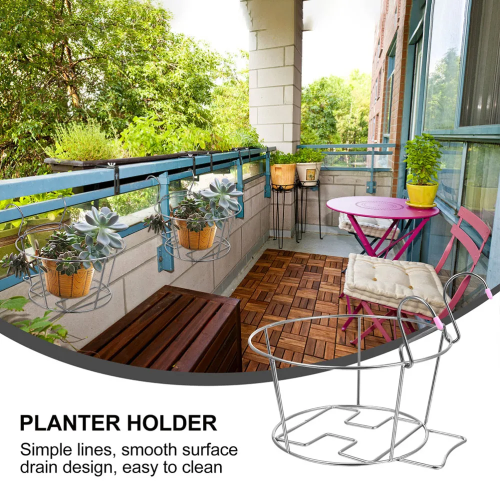 

2pcs Over the Rail Plant Pot Baskets Hanging Stainless Steel Flower Pot Holder