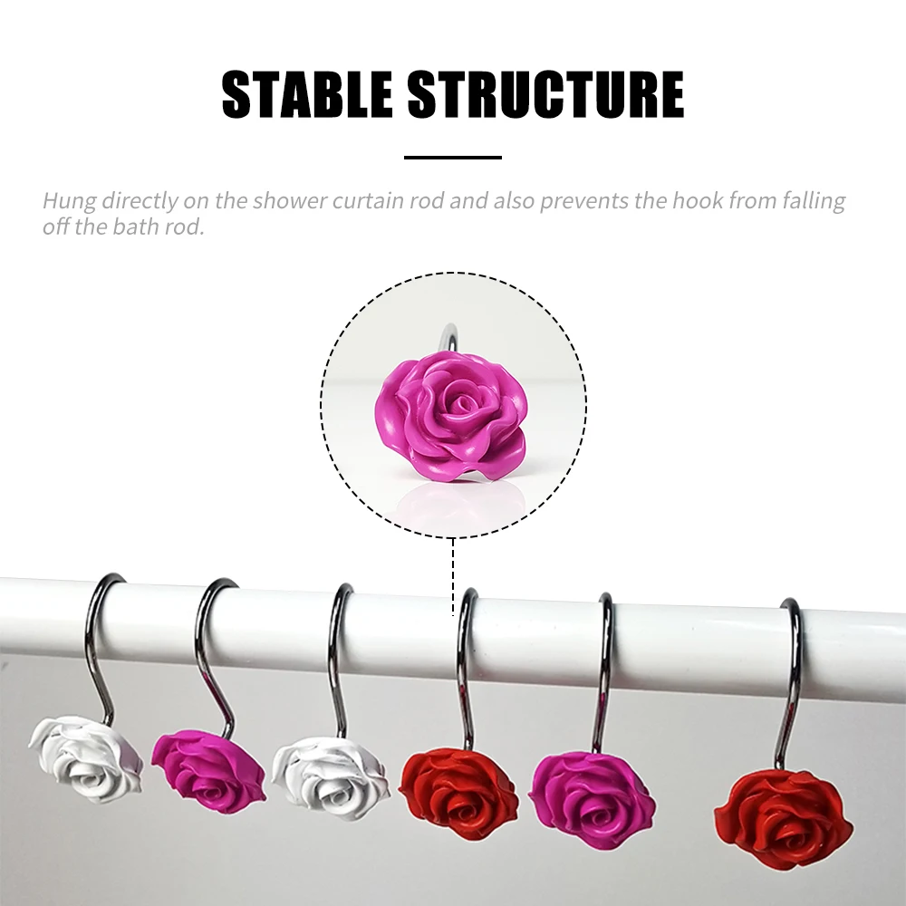 12 шт. упак. 4 цвета крючки для штор с розами душа ванны металлические ванной