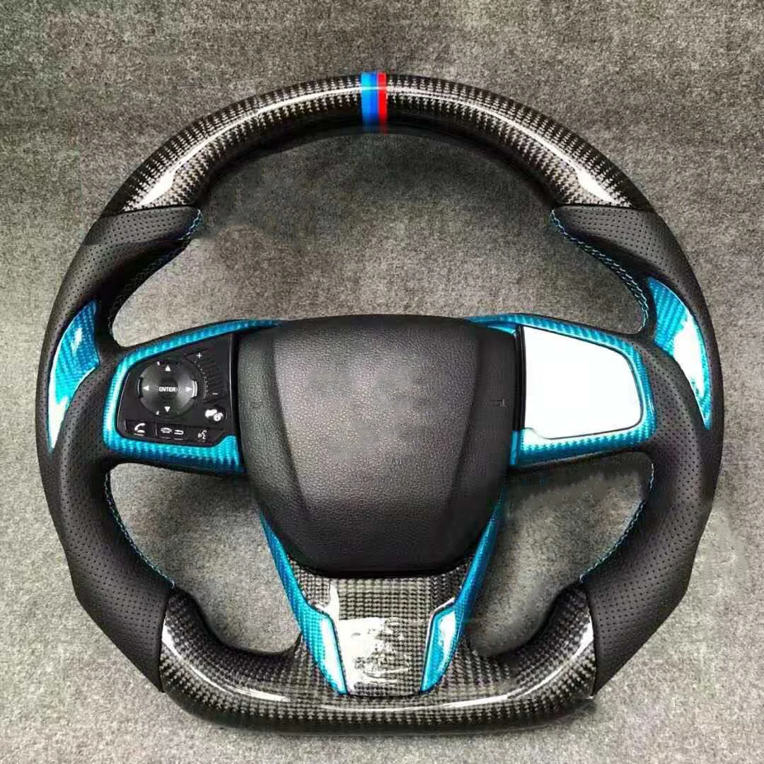 

Спортивное светодиодное рулевое колесо Supercar из углеродного волокна с глянцевым покрытием, кожаная алькантара, совместимая с Honda Civic 2016-2020