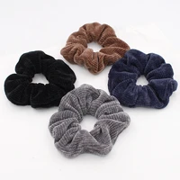 fashion chenille knitted hair scrunchies big solid stripped head band winter warm hair tie ponytail holder for long thick hair