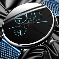 2020 top luxury brand men watch mesh band steel watches men classic 3 eyes wristwatches male clock gift relogio masculino