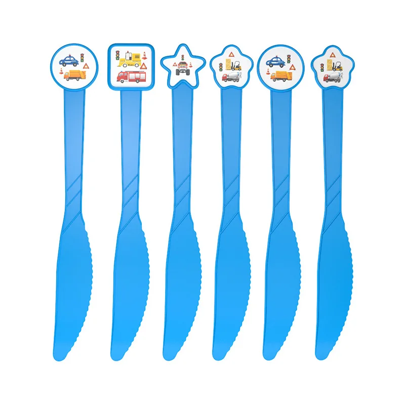 6 шт./лот для мальчиков с симпатичными машинками пластиковая посуда ножи ложки