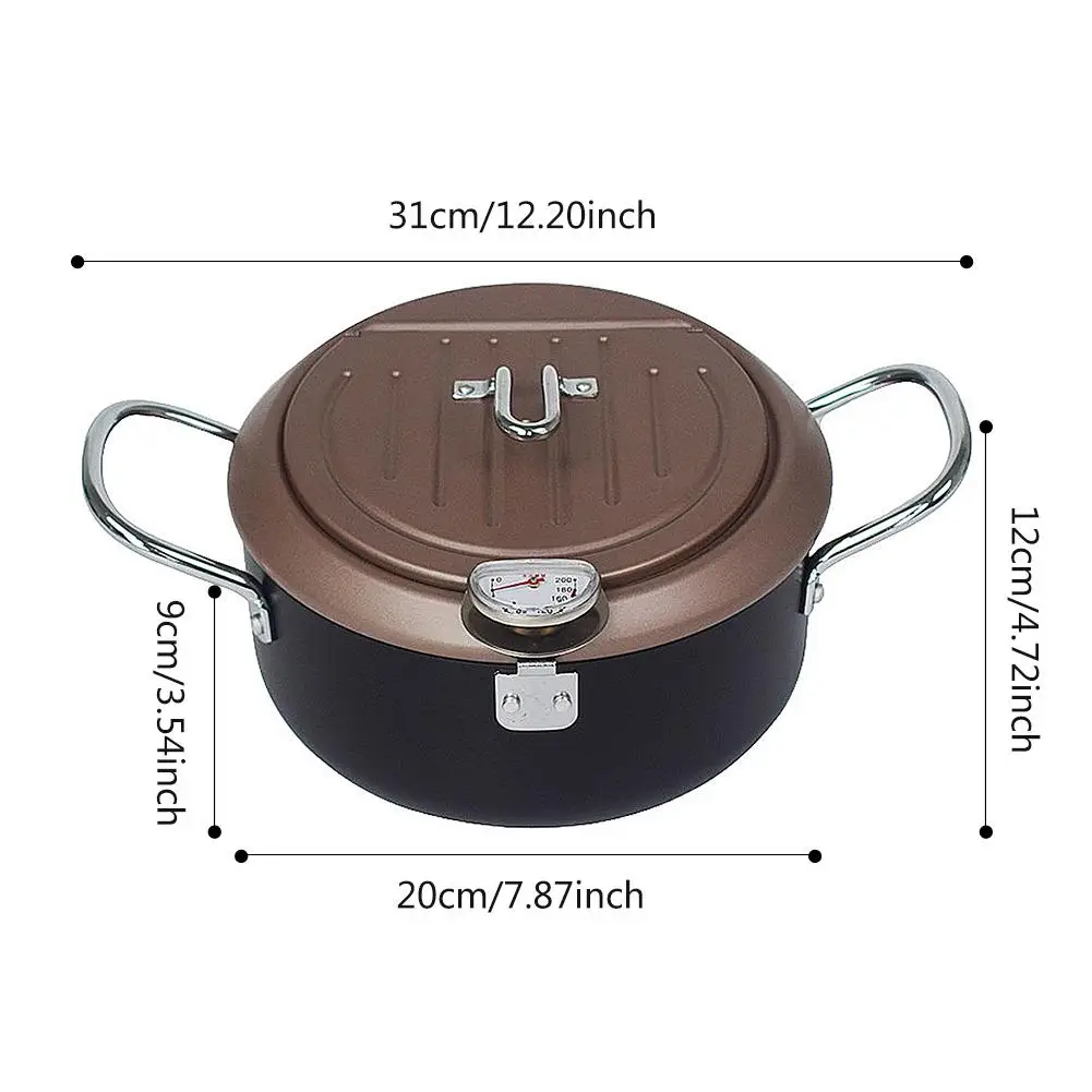 

Tempura Fryer With Lid With Oil Filter Holder Temperature-controllable Japanese 20cm Household Fryer Non-stick Fryer With Ther