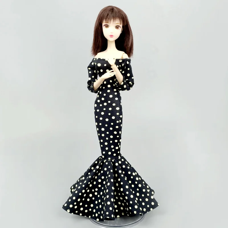

Black Polka Dot Fishtail Dress for Barbie Doll Outfits Clothes Party Gown Handmade Toys for Kids 1:6 Dolls Accessories