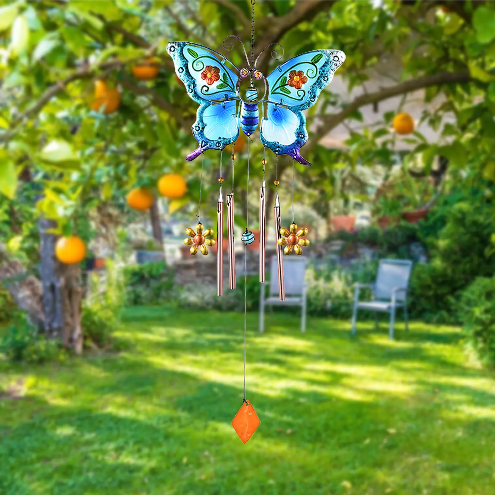 

Glass Painted Butterfly Wind Chimes Metal Craft Hanging Figurines Butterfly Innovative Wall Decor Yard Butterfly Wind Bells